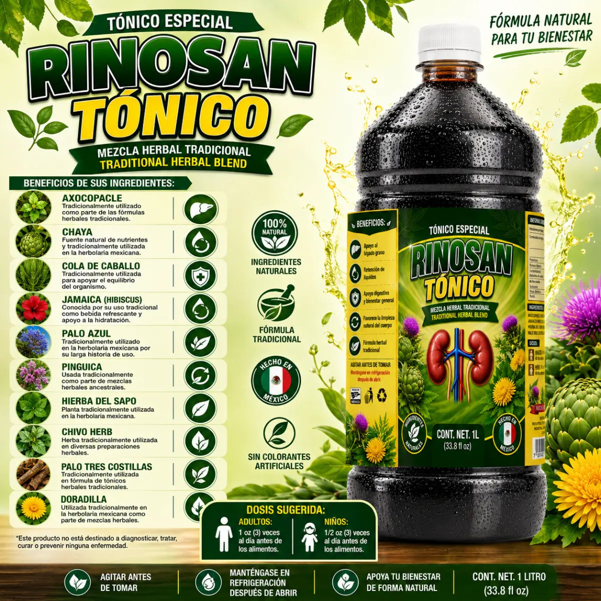 Rinosan Herbal Tónico 1L Mexican Herbal Blend