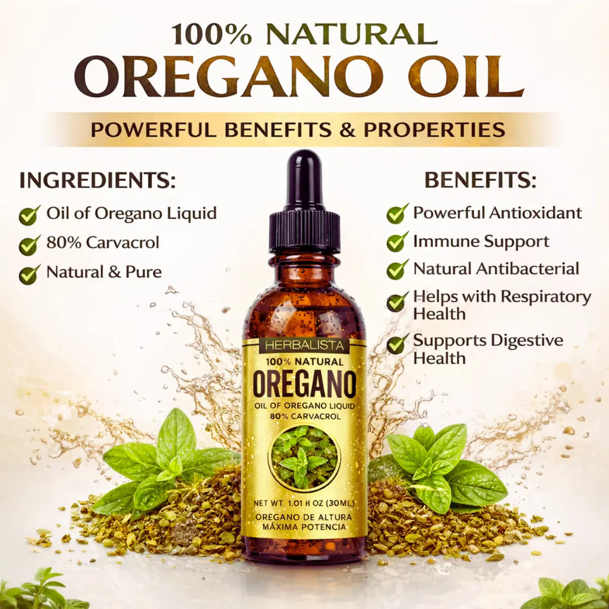 Aceite de Orégano 30ml (1.01oz) – 80% Carvacrol