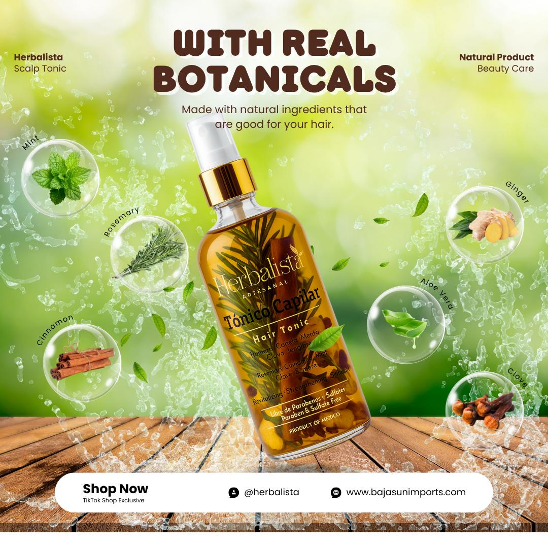 Herbalista Viral Botanical Hair Tonic 250ml (8.45 fl oz) – With Real Rosemary, Ginger, Clove, Cinnamon & Mint – Revitalizes, Strengthens & Stimulates – 100% Natural & Handcrafted
