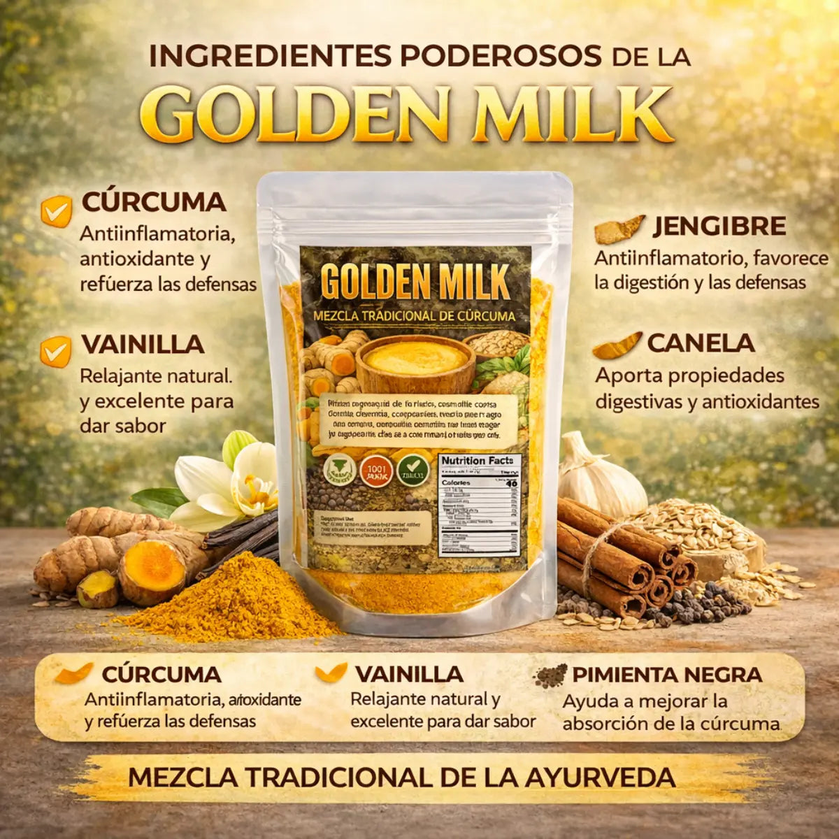 Golden Milk Turmeric Latte Mix 4oz (114g) (Leche Dorada)