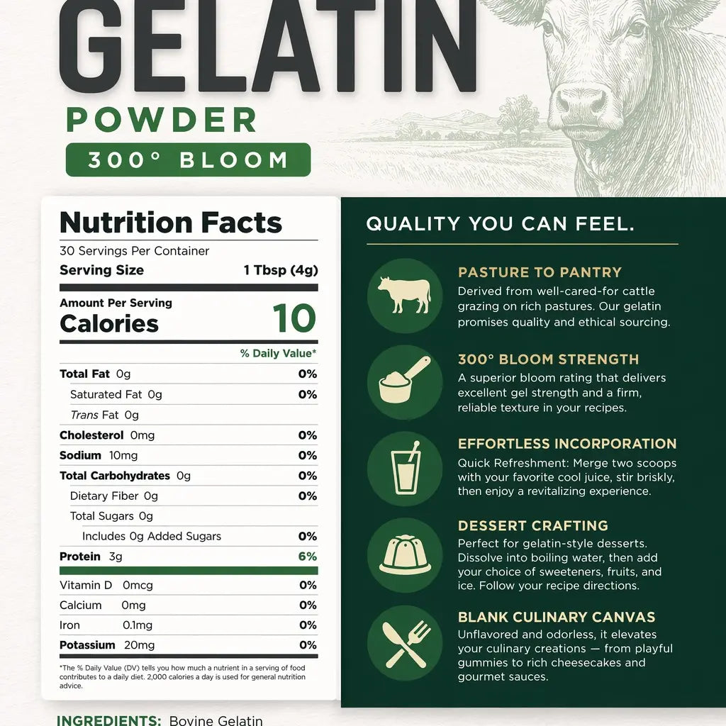 Yerbero - Unflavored 300° Bloom Beef Gelatin Powder 4oz (114g)