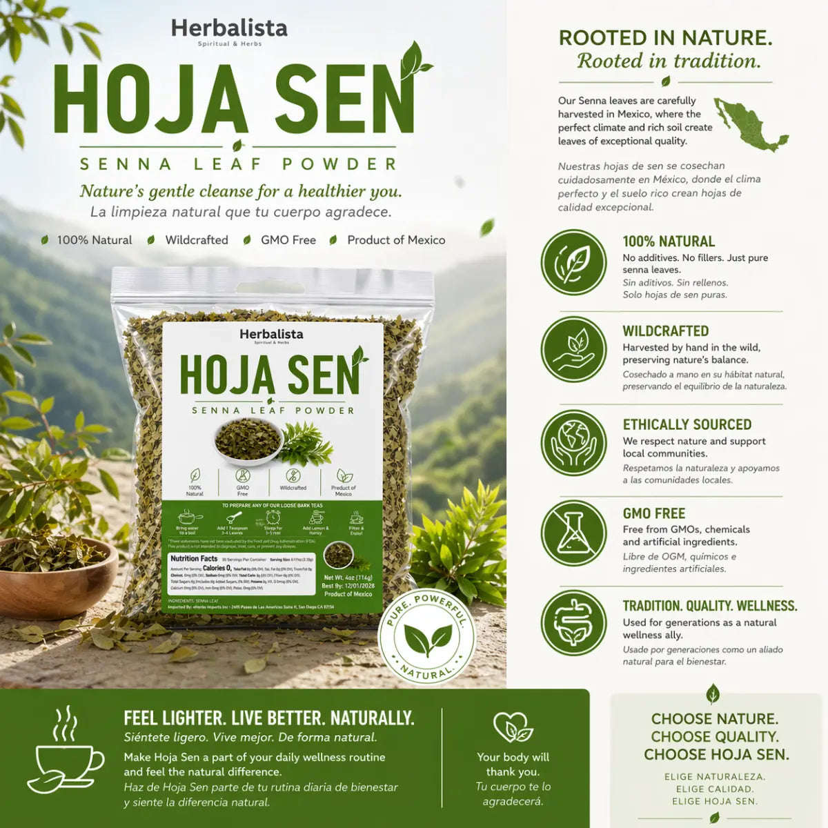 Hoja Sen Senna Loose Leaf Herbal Tea 4oz