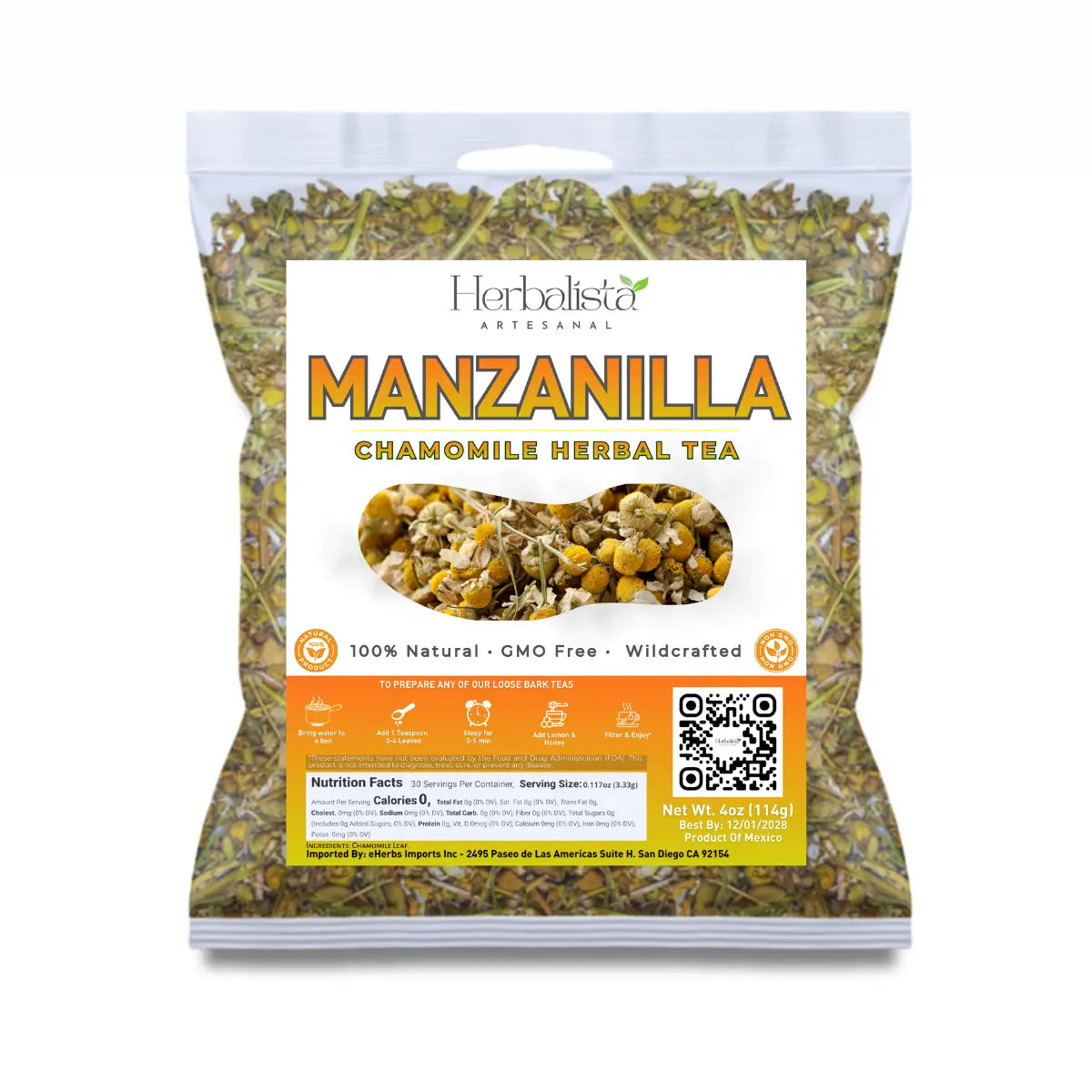 Manzanilla Chamomile Loose Leaf Herbal Tea 4oz (113g)