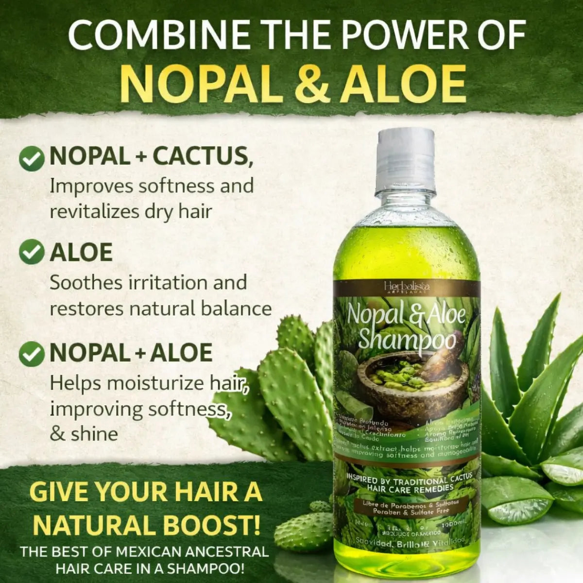 Nopal & Aloe Herbal Shampoo 33.9 Fl Oz (1L)
