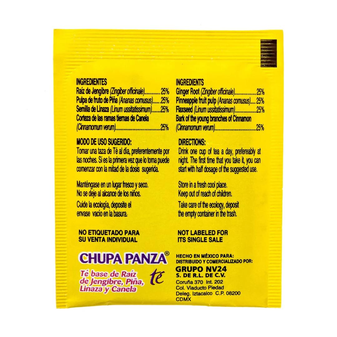 New Improved Te Chupa Panza  (Ginger + Pineapple) - Herbal Tea with Ginger Root, Pineapple, Flaxseed & Cinnamon (30 Tea Bags, 0.10 oz Each) Beverage