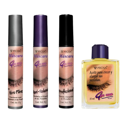 Prosa Mascara + Oil Set of 4 Piece Bundle Set