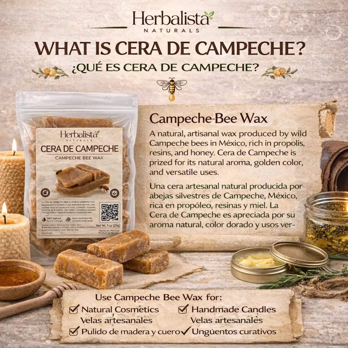 Herbalista Pure Campeche Beeswax 1 oz (28g)