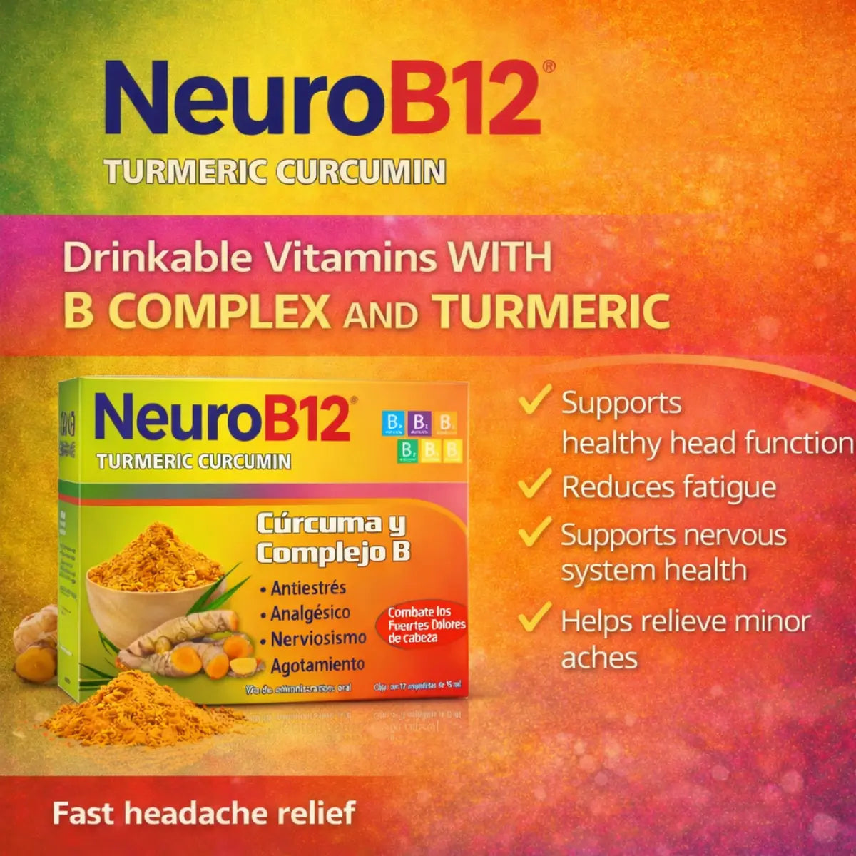 NeuroB12 Turmeric Multi-Vitamin Drinkable Shots 12 Pack