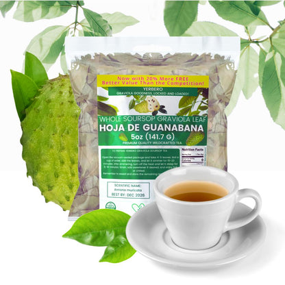 Yerbero Whole Graviola Soursop Leaves 5oz (400+ Leaves)