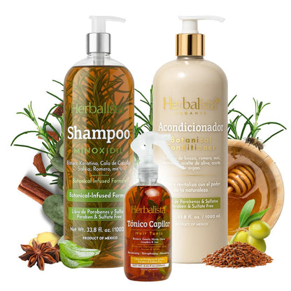 Herbalista 3 Pack Shampoo Minoxidil & Conditioner 1000ml + Hair Tonic